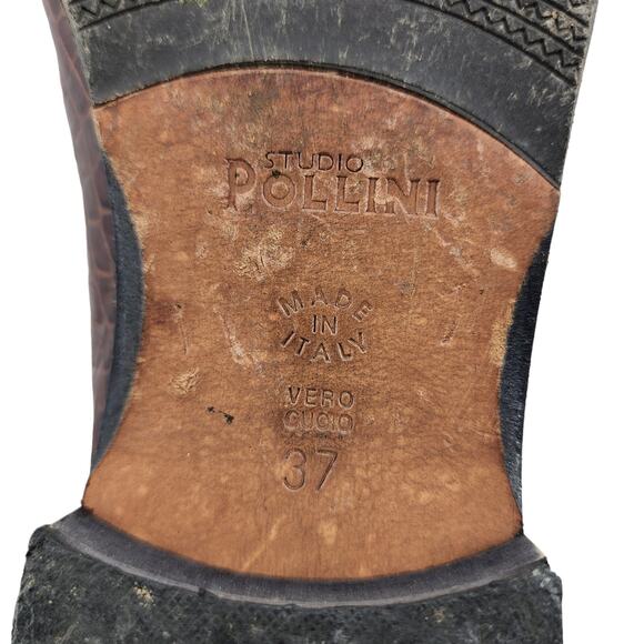 Studio Pollini Brown Leather Croc Round Toe Zipper Boots Size 36 US 6.5B - Picture 5 of 6